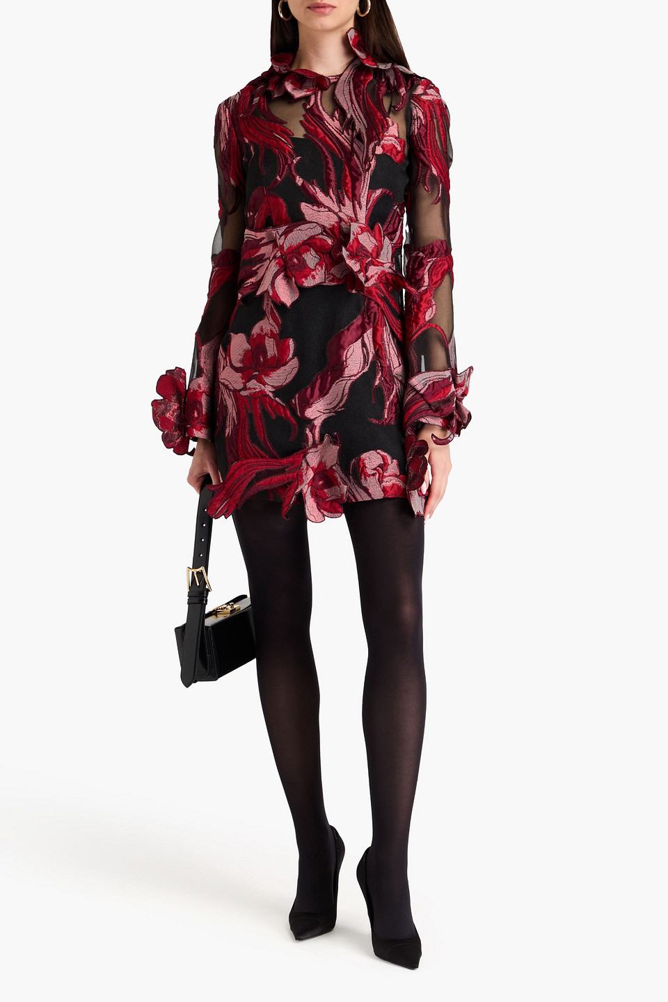 ALBERTA FERRETTI APPLIQUÉD METALLIC JACQUARD MINI DRESS 