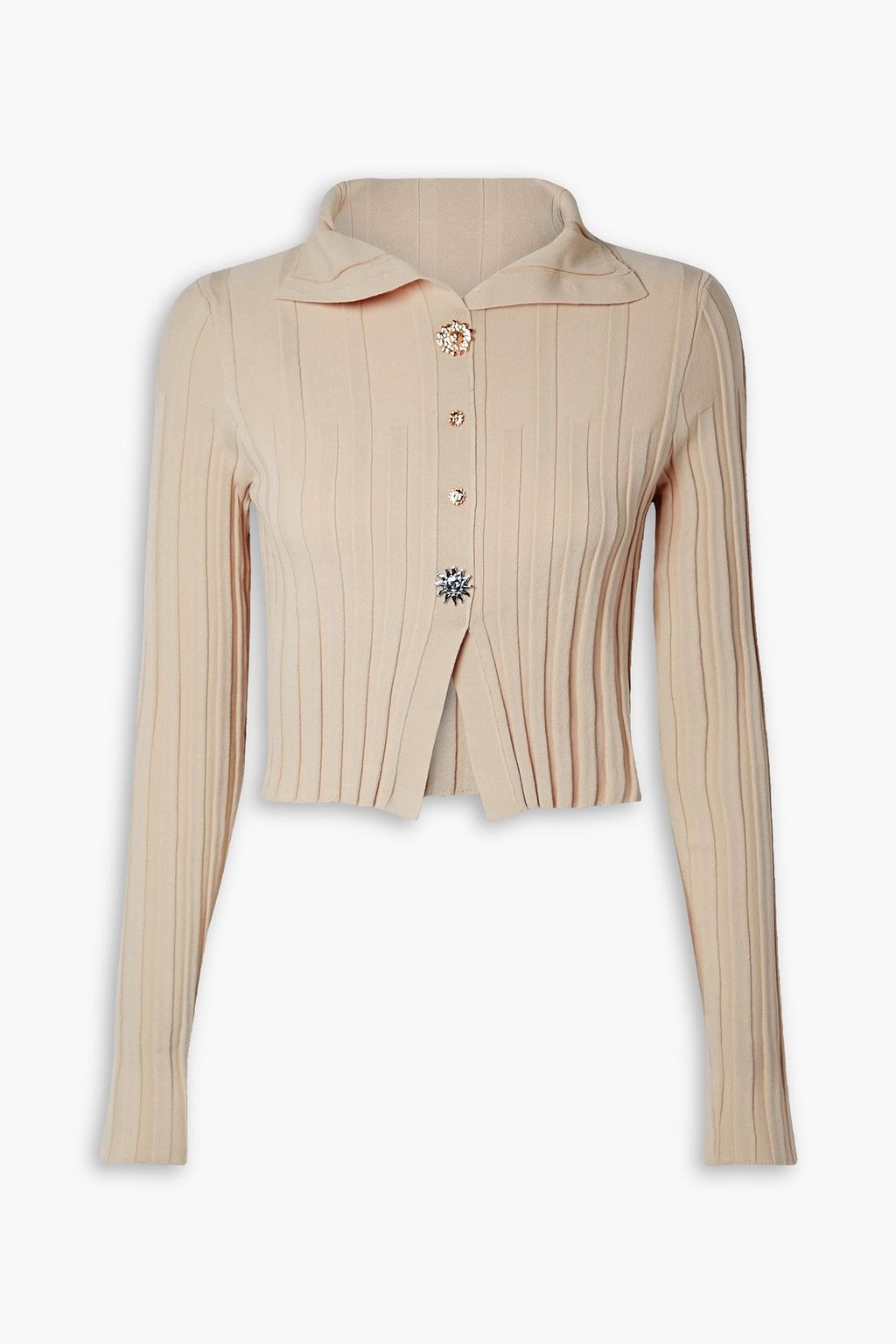 JACQUEMUS Bando cropped button embellished ribbed knit cardigan THE OUTNET