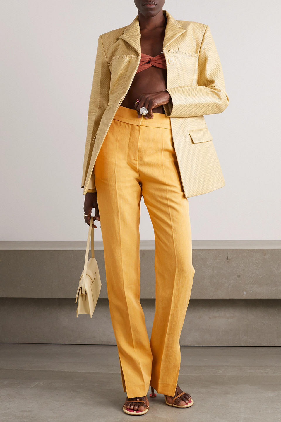 Jacquemus Tibau Linen-blend Straight-leg Pants In Yellow