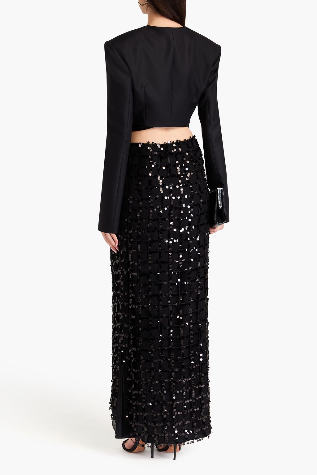 ALBERTA FERRETTI Sequined open-knit layered silk-voile maxi skirt