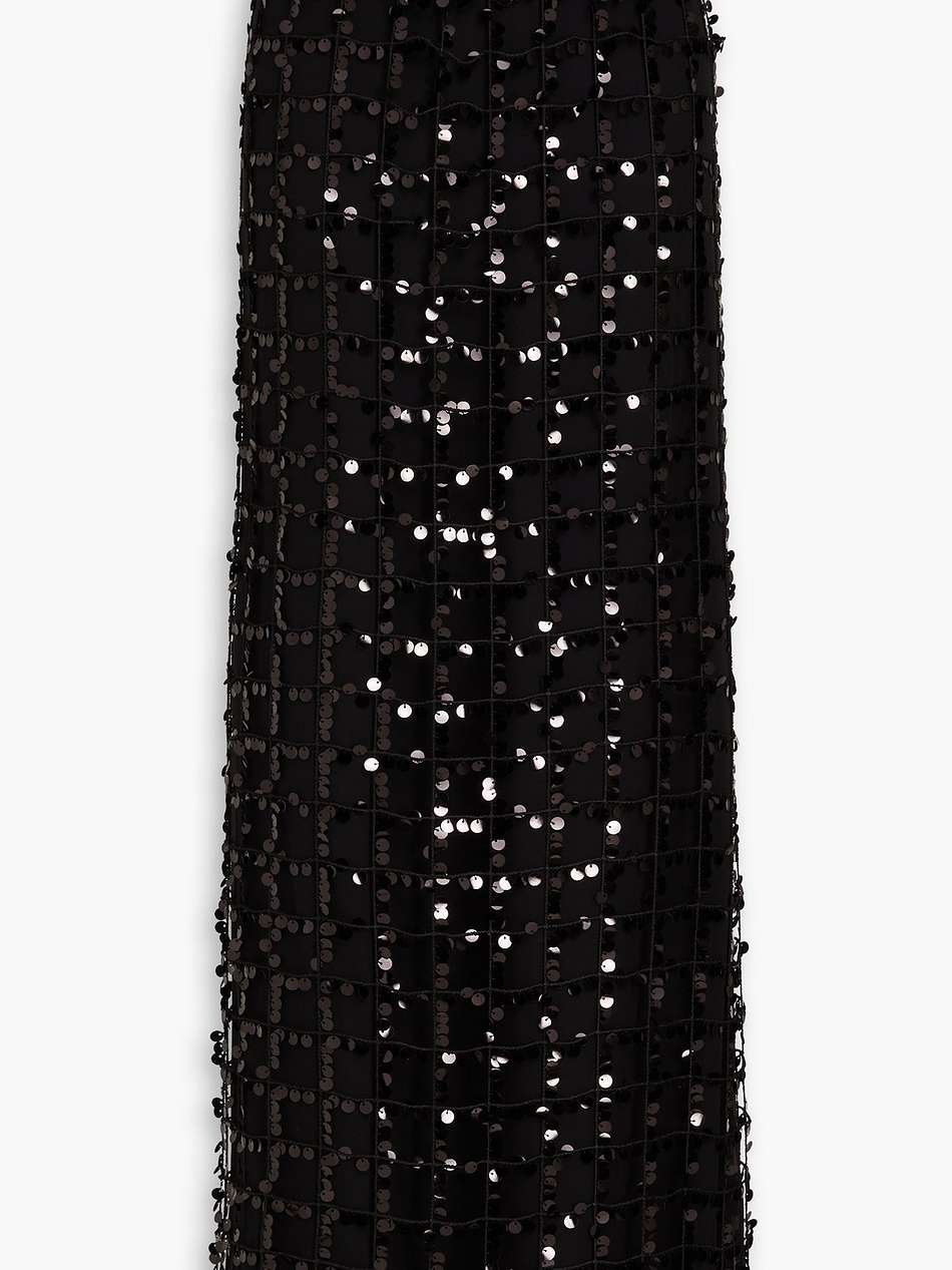 sequined open-knit layered silk-voile maxi skirt