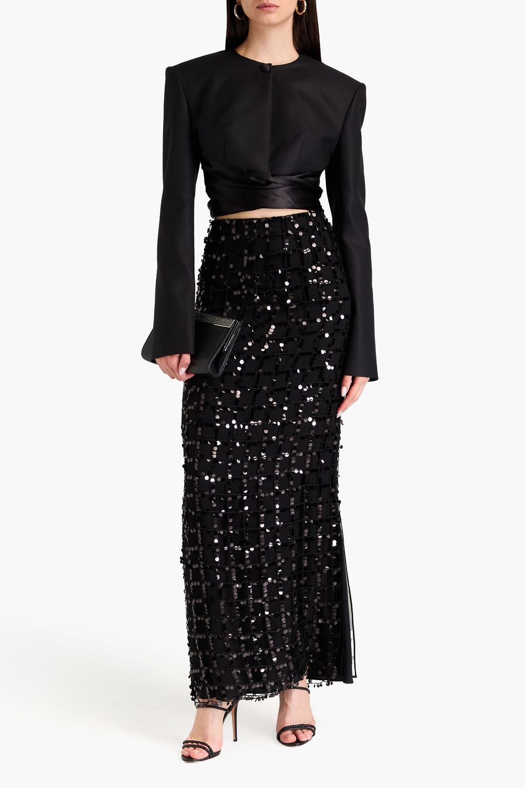 ALBERTA FERRETTI Sequined open-knit layered silk-voile maxi skirt