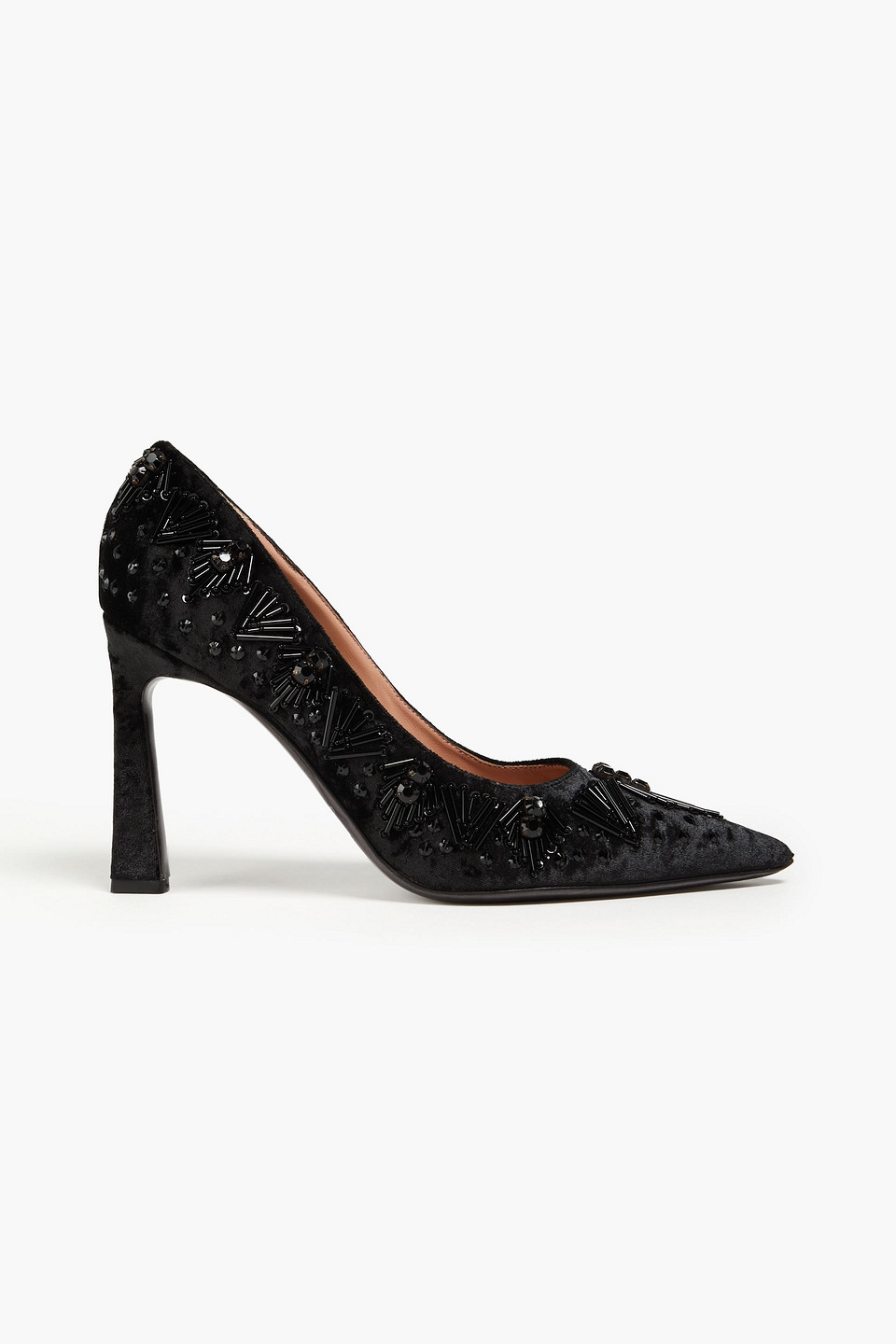 Alberta Ferretti Embellished Velvet Pumps In Black