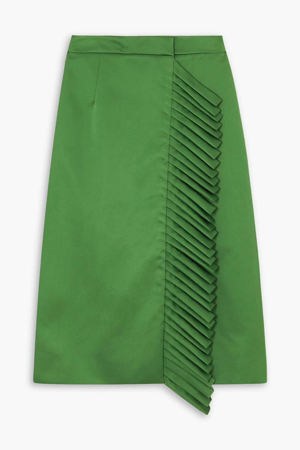 Etro Wrap-effect Fringed Satin Midi Skirt In Leaf Green
