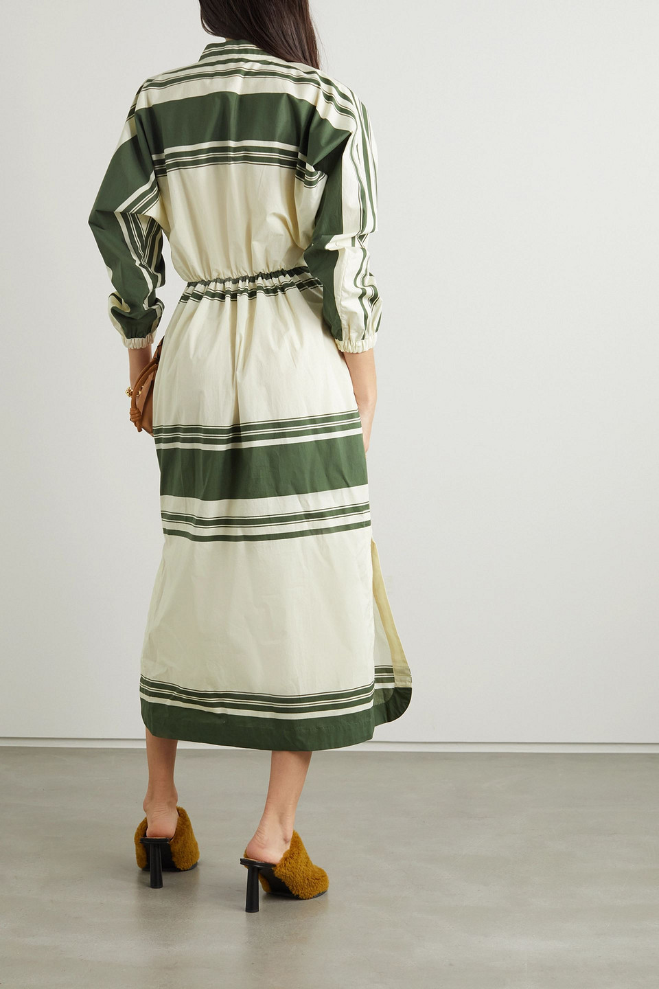  Johanna Ortiz - Midtown Lunch Date Midikleid Aus Gestreifter Biobaumwolle Mit Stickerei - Weiß - Us 4 