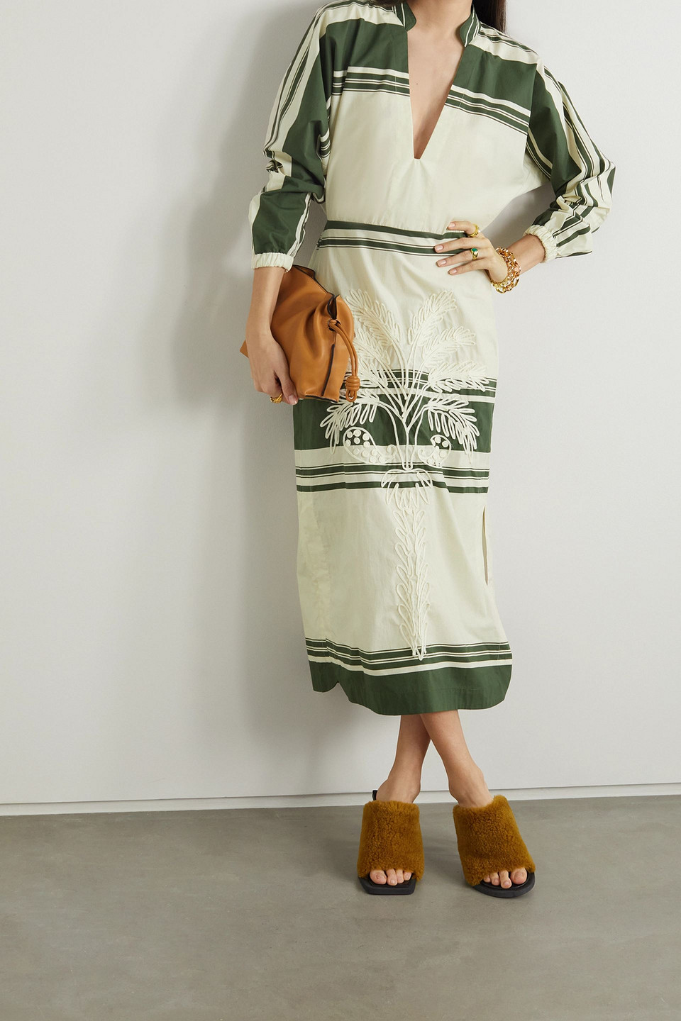  Johanna Ortiz - Midtown Lunch Date Midikleid Aus Gestreifter Biobaumwolle Mit Stickerei - Weiß - Us 4 