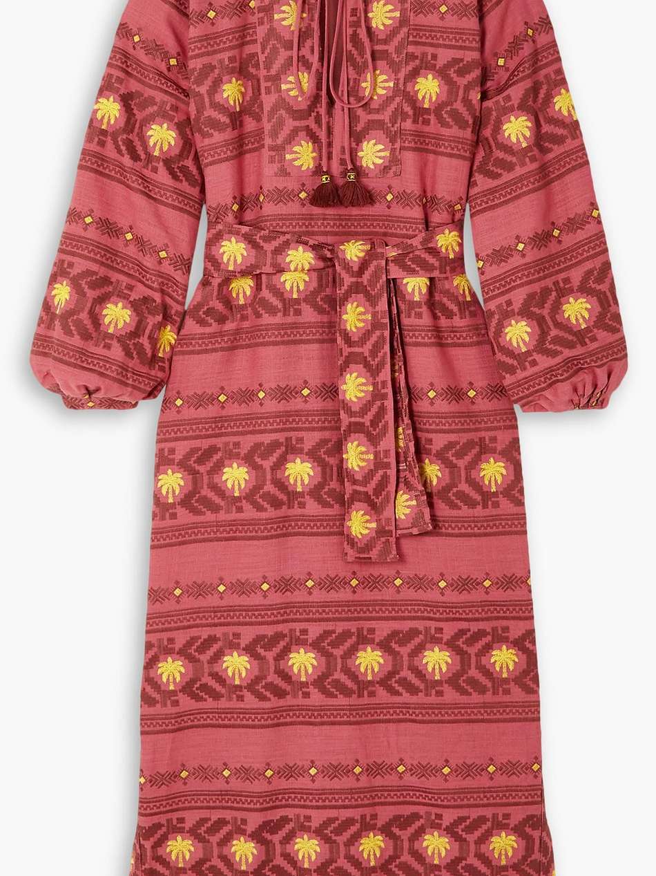 sapa inca belted embroidered woven maxi dress