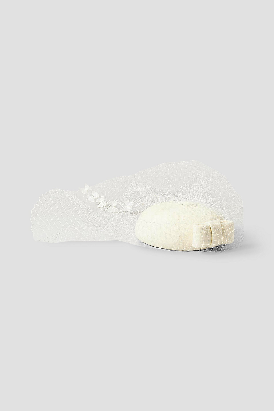 Azaela bow-detailed satin and tulle-trimmed wool-blend hat