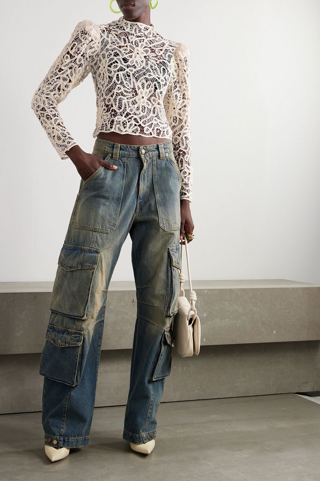 ISABEL MARANT 넬린 코튼 기퓌르 레이스 탑