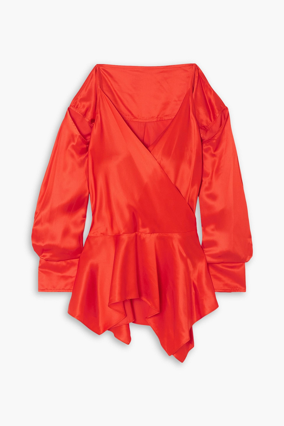 Jw Anderson Asymmetrische Schulterfreie Bluse Aus Satin Mit Wickeleffekt In Papayafarben
