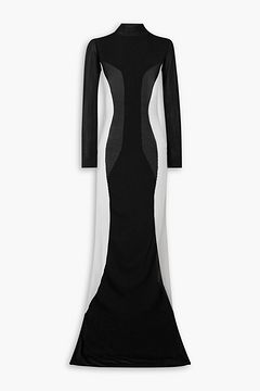 GRACE LING Silhouette stretch-knit and mesh maxi dress