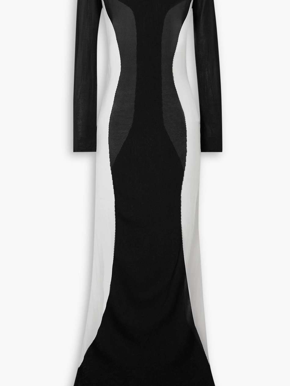 silhouette stretch-knit and mesh maxi dress