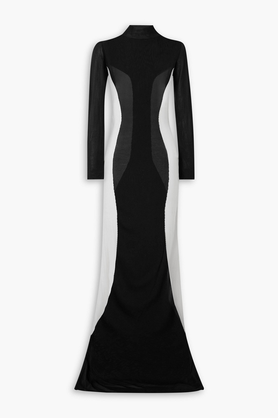 Grace Ling Silhouette Stretch-knit And Mesh Maxi Dress In Black