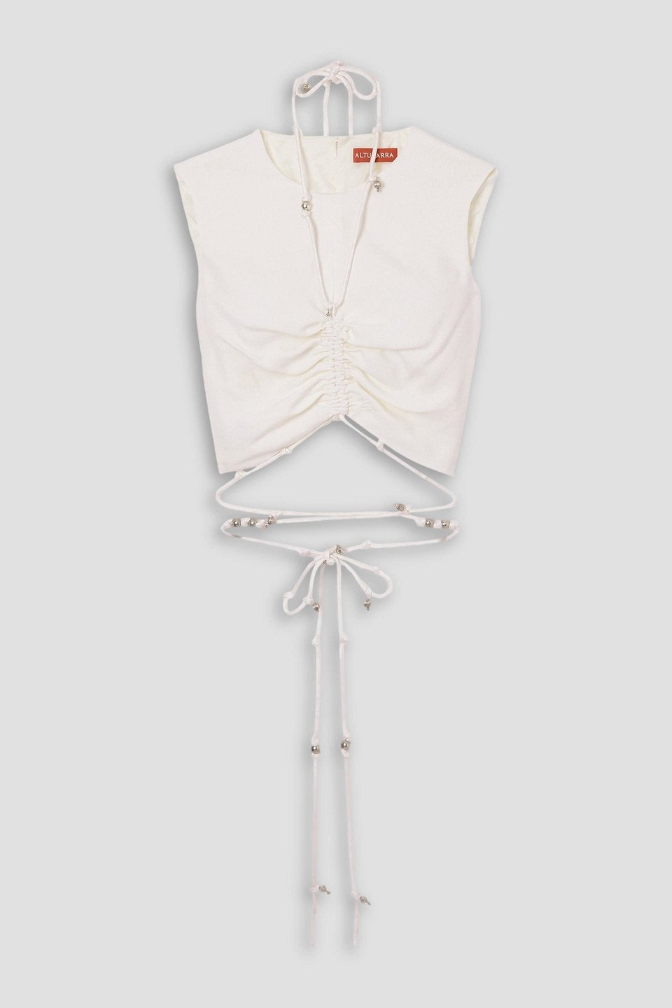 Altuzarra Ayana Cropped Embellished Tie-detailed Crepe Top In Ivory