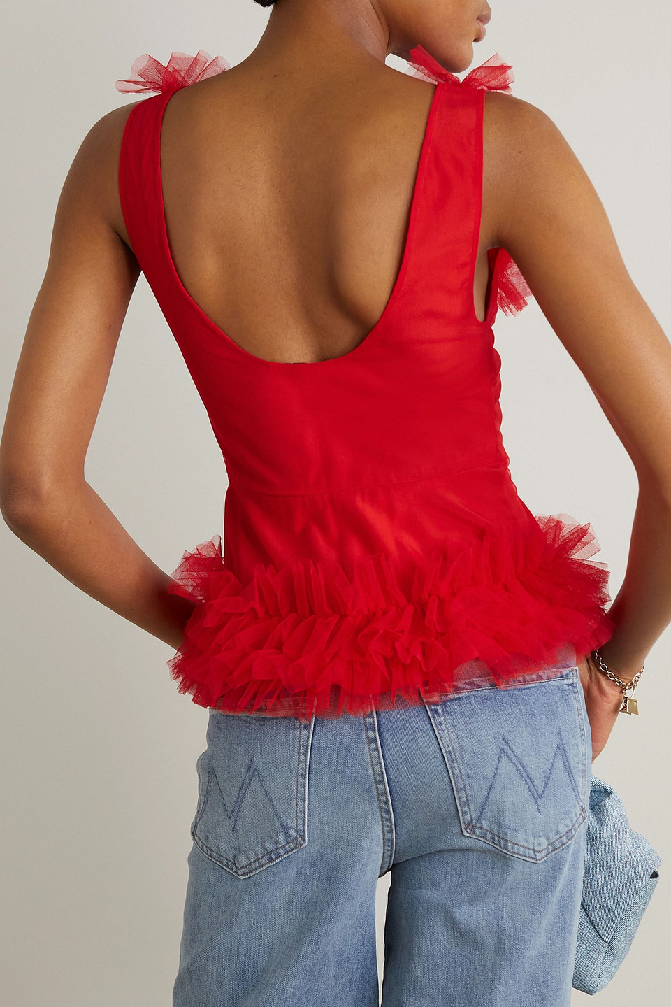 MOLLY GODDARD CLARICE TIERED RUFFLED TULLE TOP
