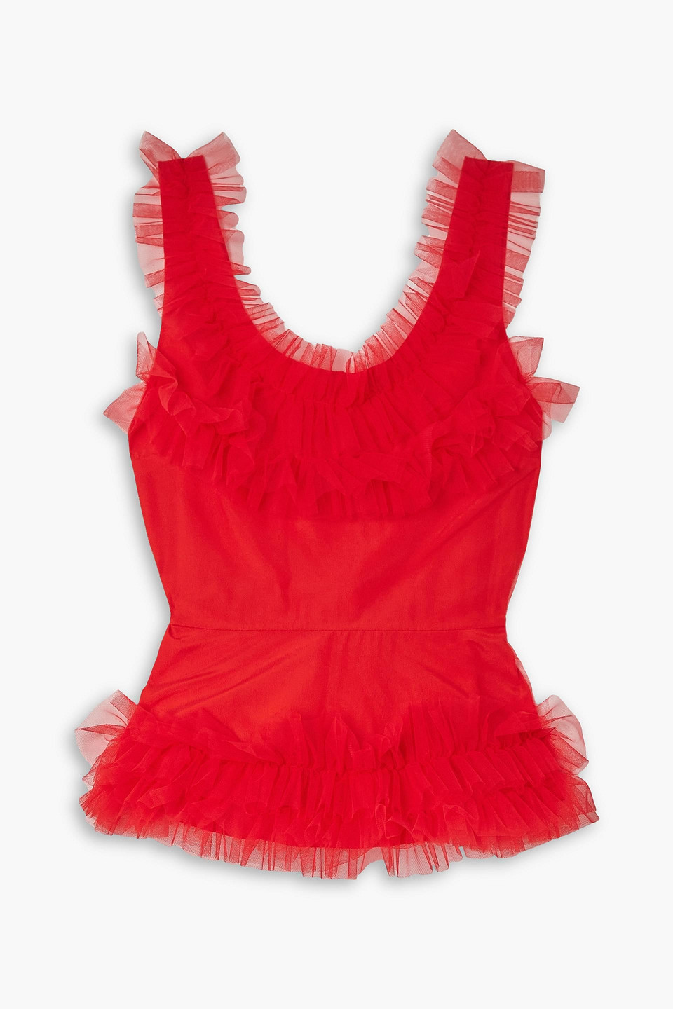 Molly Goddard Clarice Tiered Ruffled Tulle Top In Red