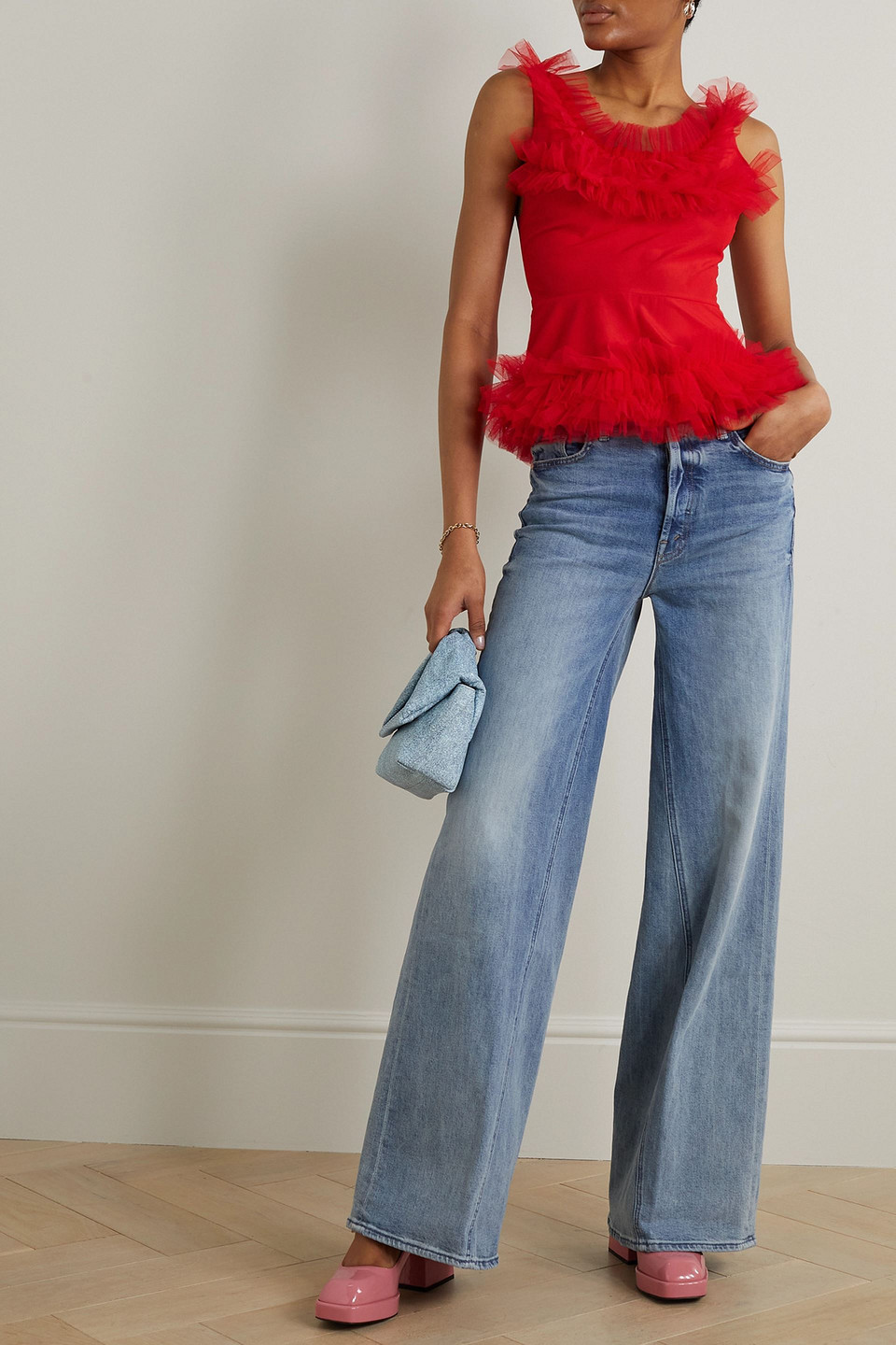 MOLLY GODDARD CLARICE TIERED RUFFLED TULLE TOP