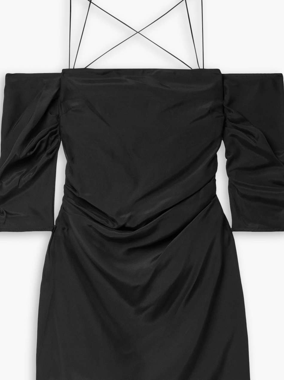 samaca off-the-shoulder gathered silk mini dress