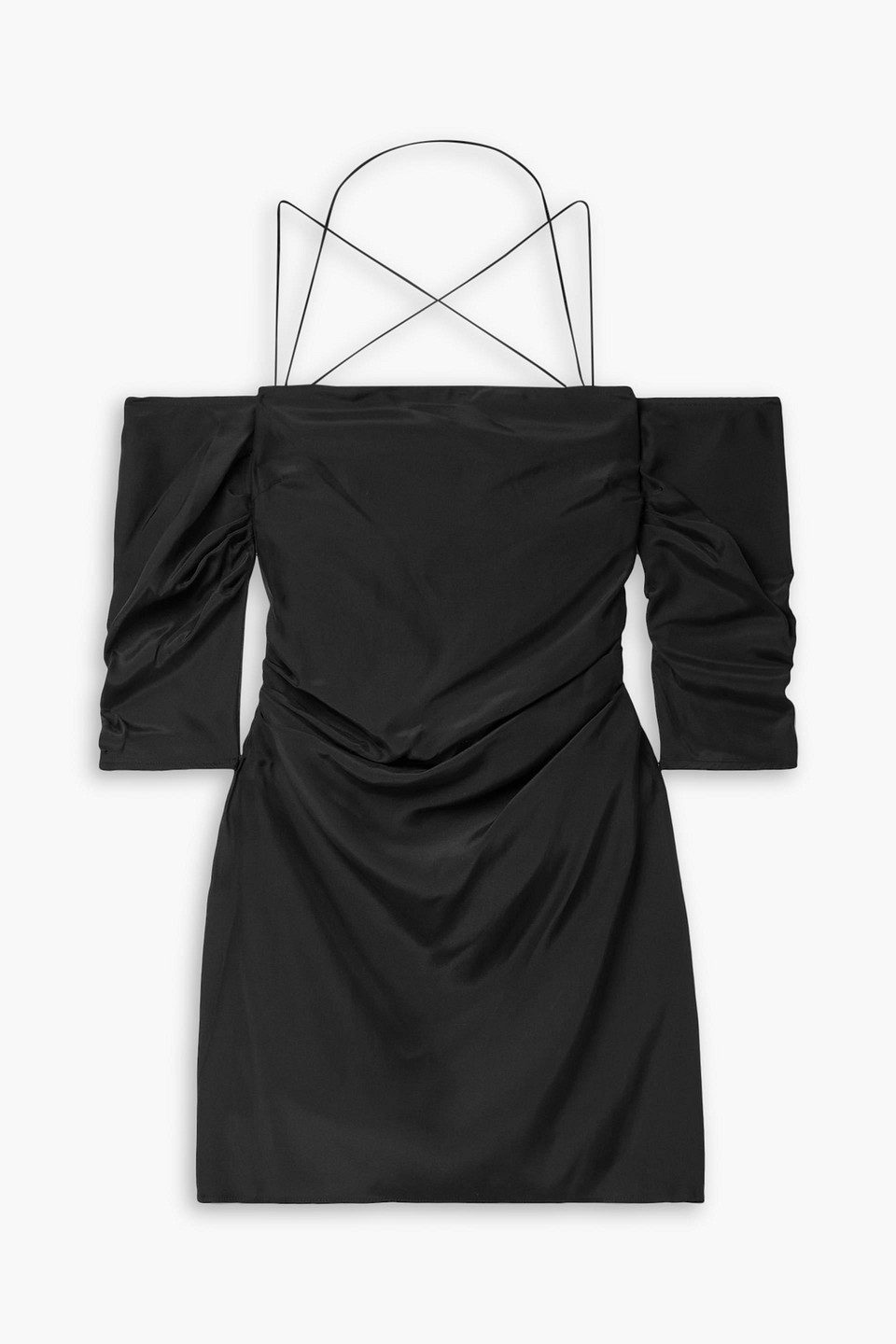 Gauge81 Samaca Off-the-shoulder Gathered Silk Mini Dress In Black