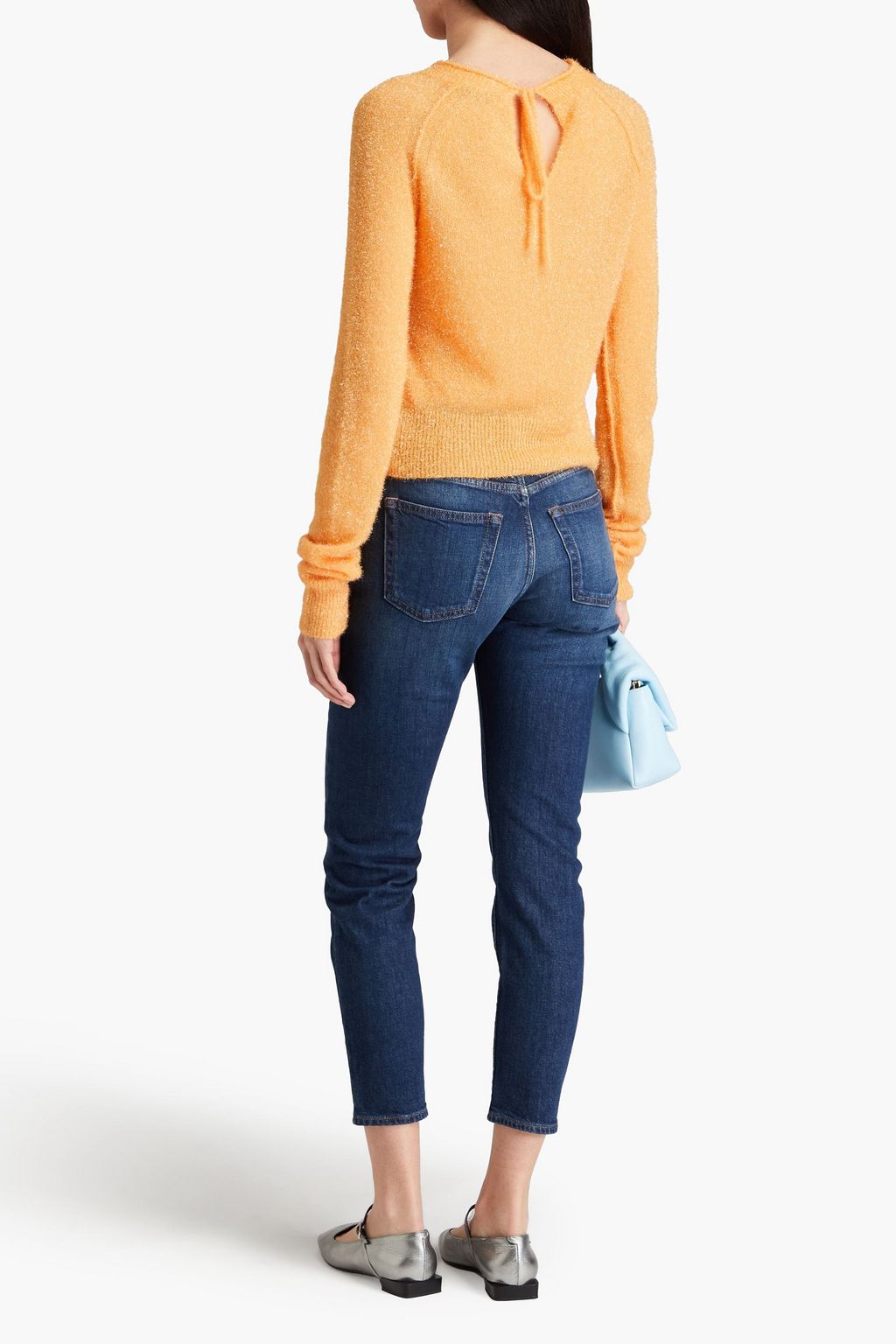 ACNE STUDIOS BLÅ KONST بنطلون جينز قصير وباهت بقصة أرجل ضيقة وخصر متوسط الارتفاع