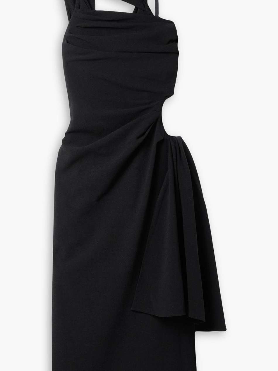 abanada cutout draped wool-blend crepe midi dress