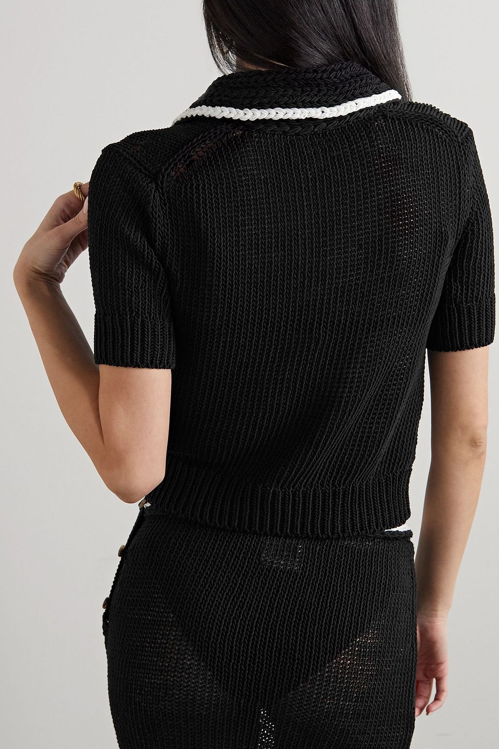 KHAITE Lyle cropped cotton-blend polo sweater