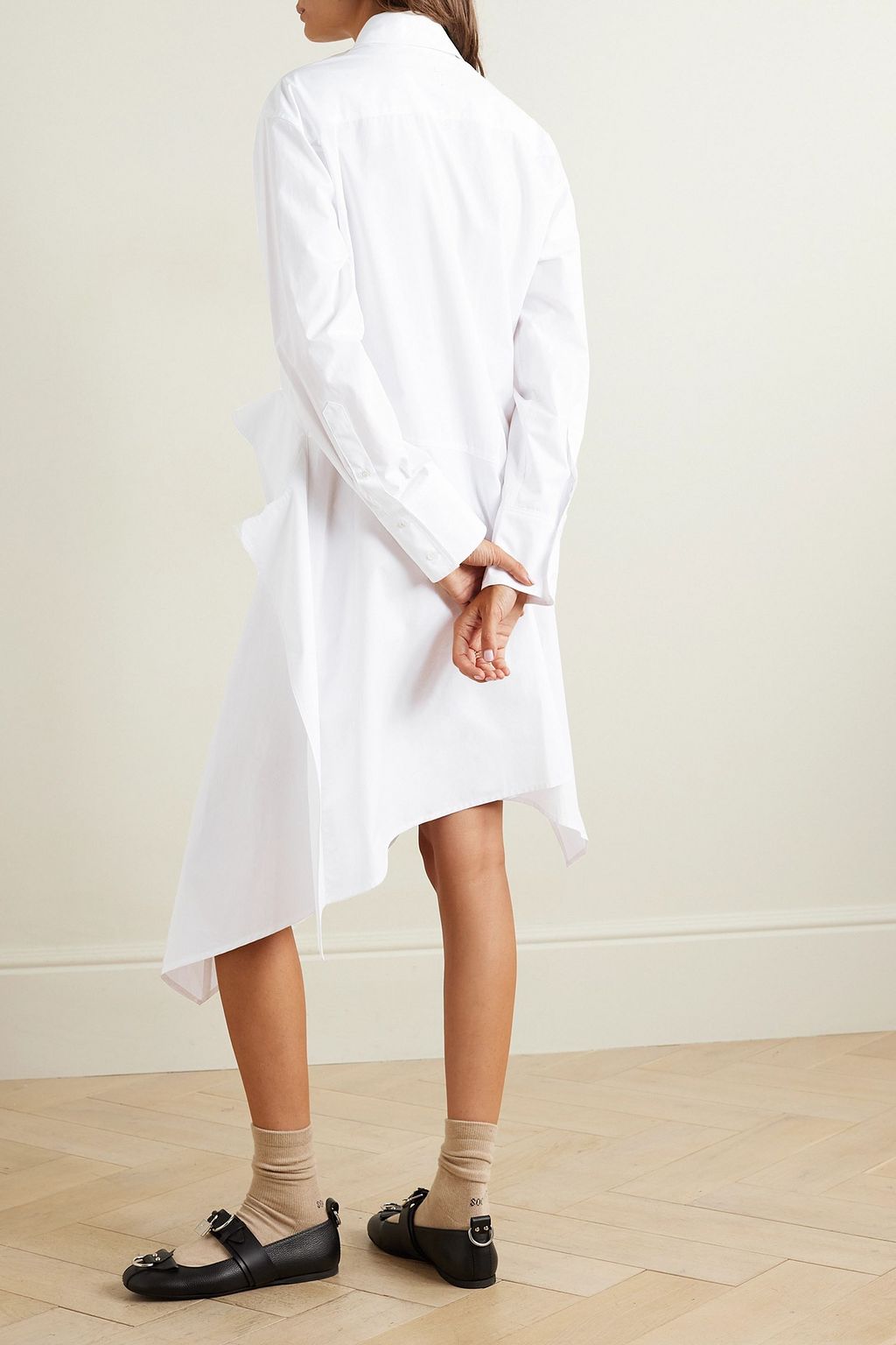 JW ANDERSON Deconstructed asymmetrisches Hemdkleid aus Baumwollpopeline in Midilänge mit Drapierung