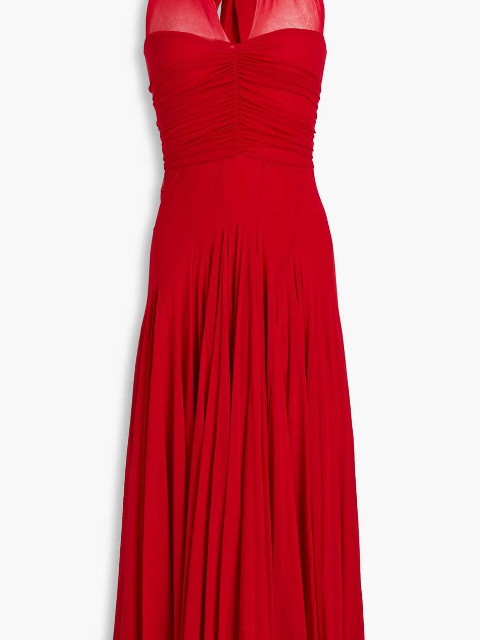 ruched tulle halterneck midi dress