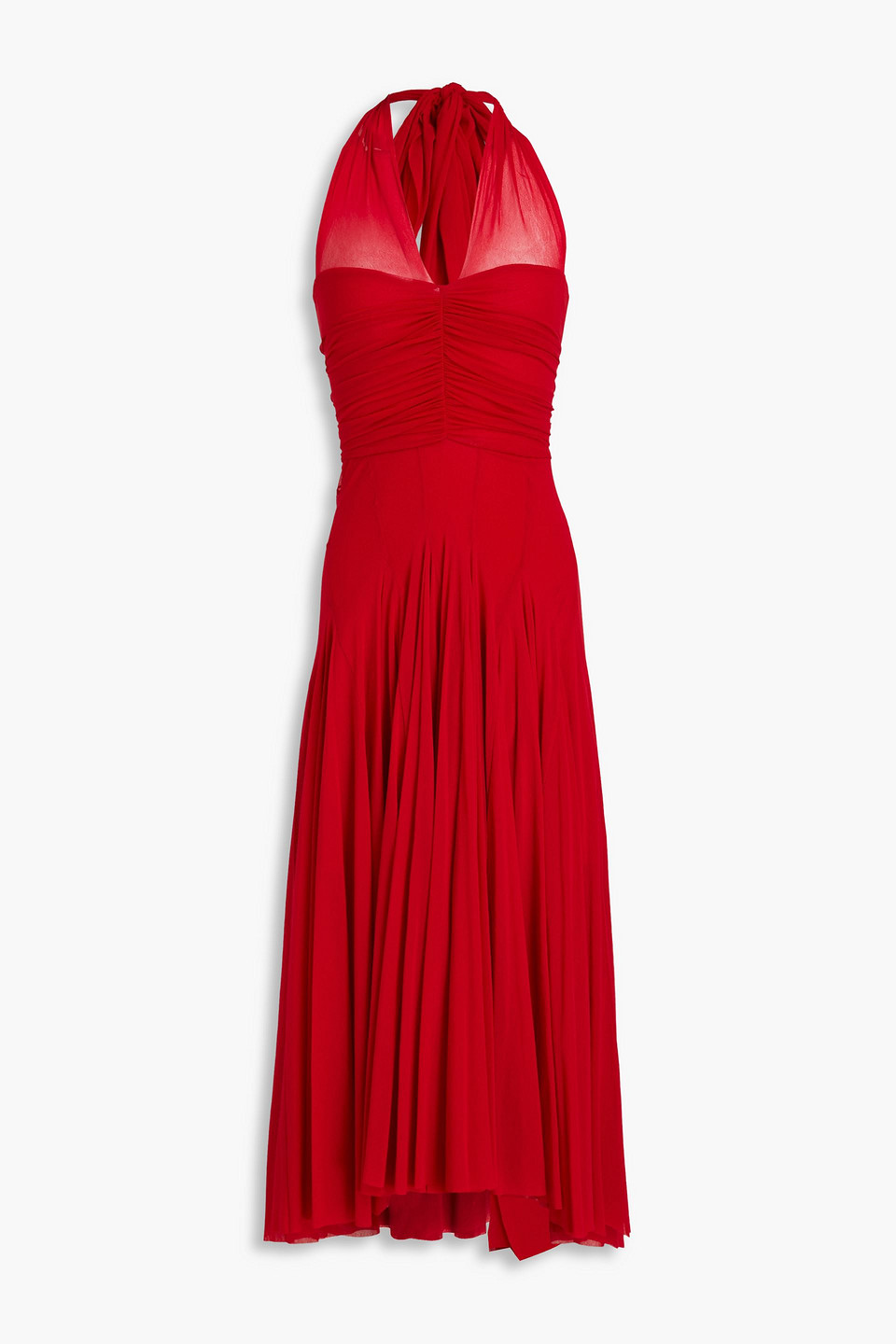 Philosophy Di Lorenzo Serafini Ruched Tulle Halterneck Midi Dress In Red