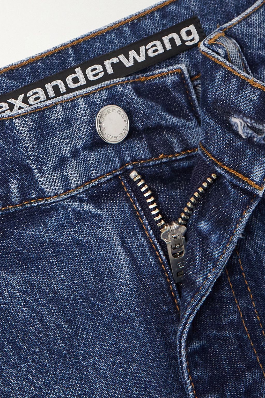 ALEXANDER WANG بنطال جينز بخصر عالٍ وواسع الساقين مزين بالكريستال