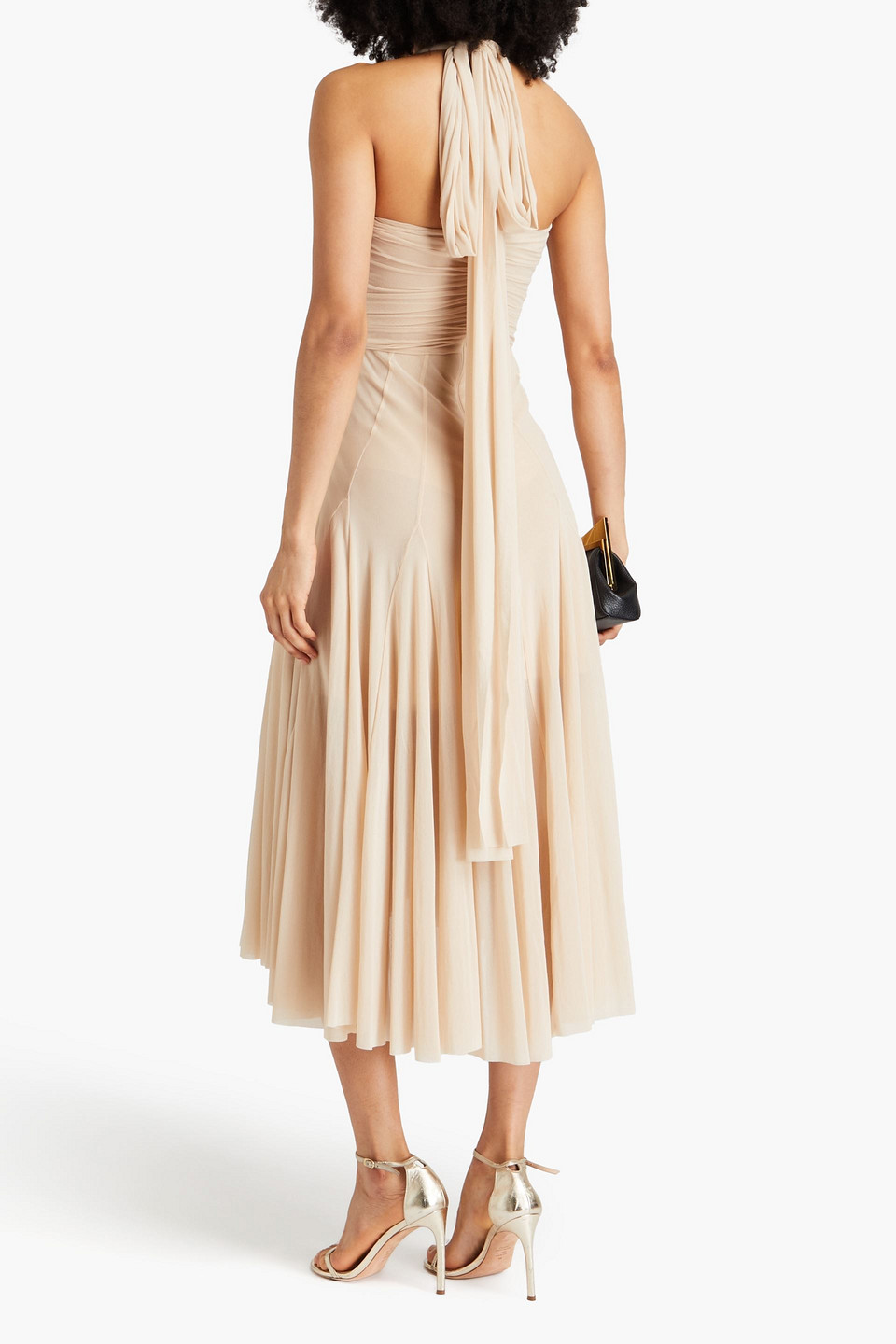 PHILOSOPHY DI LORENZO SERAFINI RUCHED TULLE HALTERNECK MIDI DRESS 