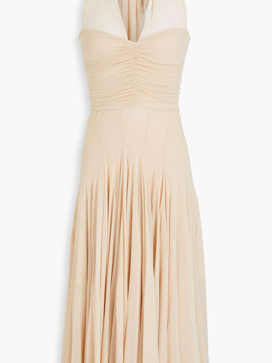 ruched tulle halterneck midi dress