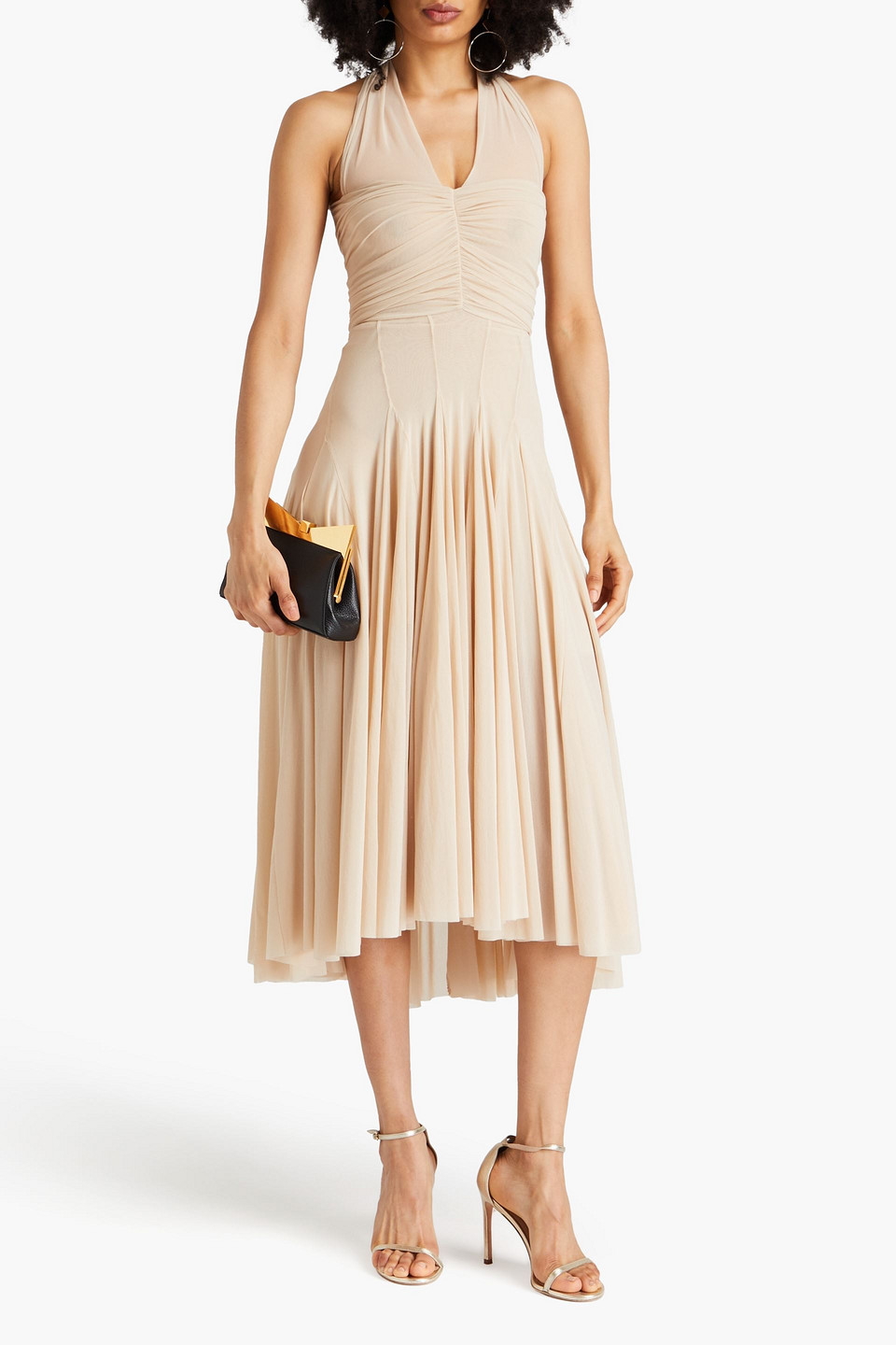 PHILOSOPHY DI LORENZO SERAFINI RUCHED TULLE HALTERNECK MIDI DRESS 