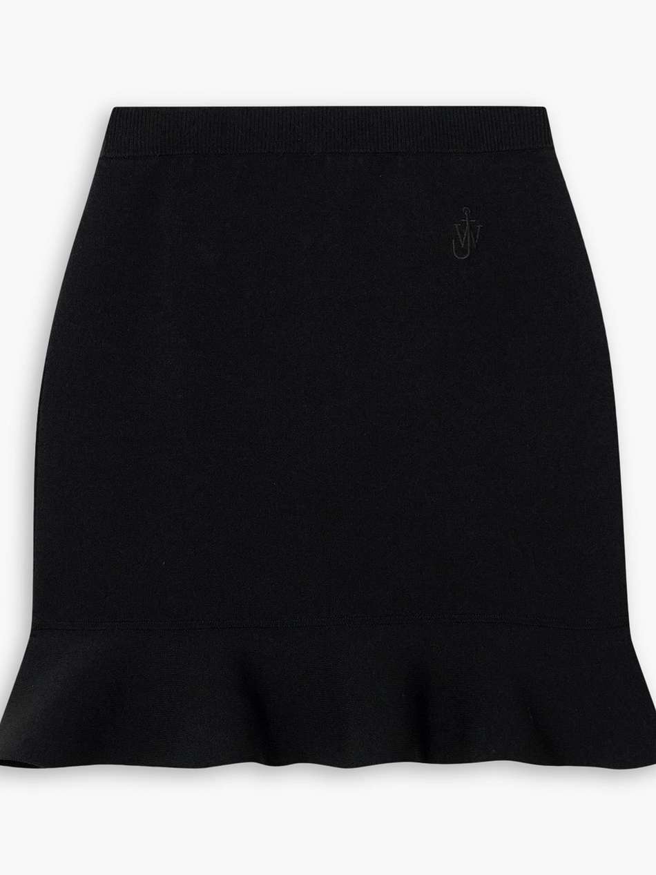 ruffled embroidered stretch-knit mini skirt