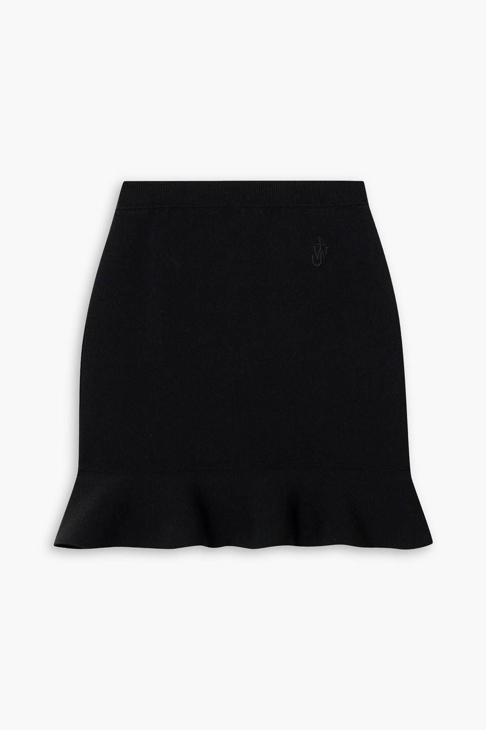 Jw Anderson Ruffled Embroidered Stretch-knit Mini Skirt In Black