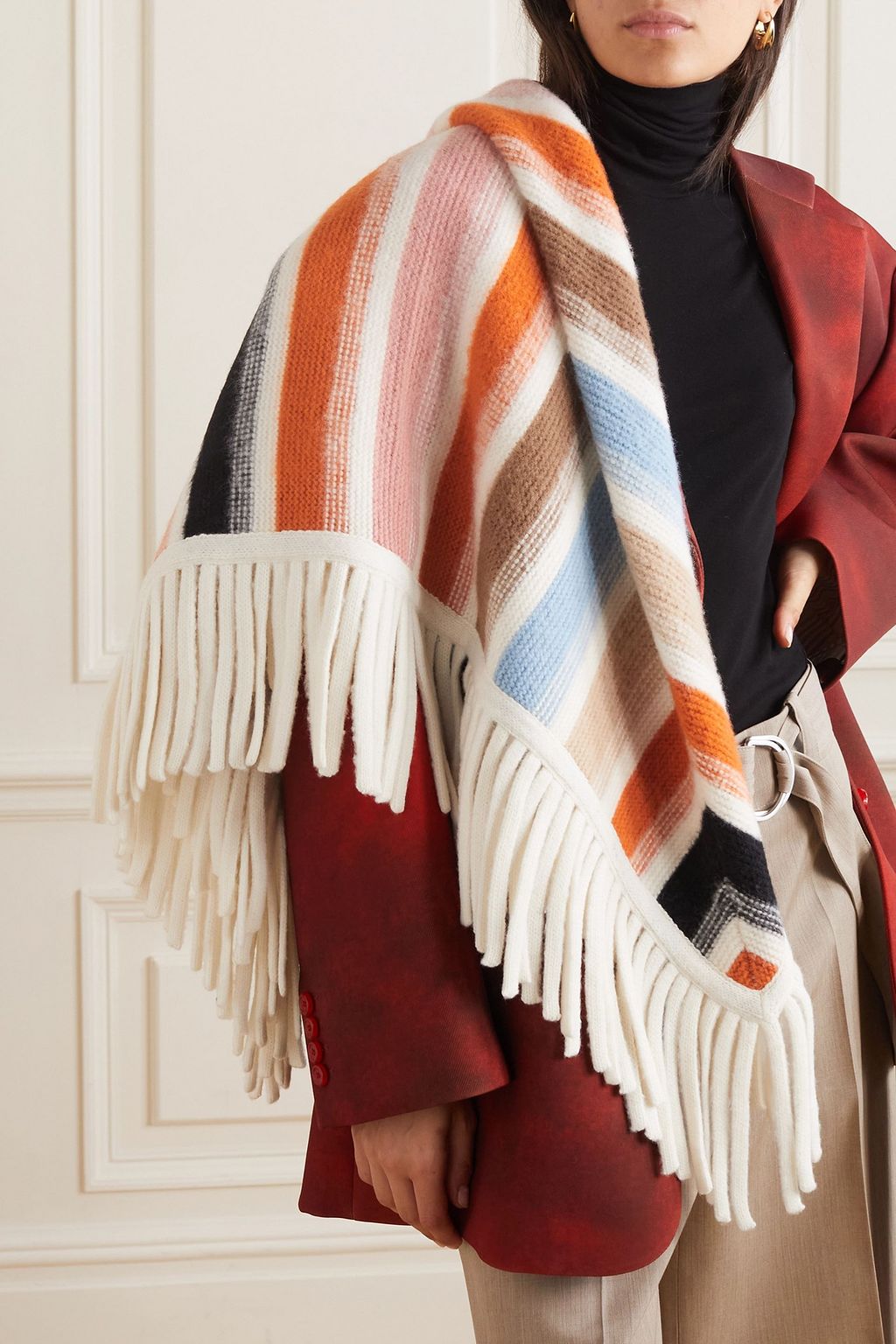 ETRO Fringed striped wool scarf