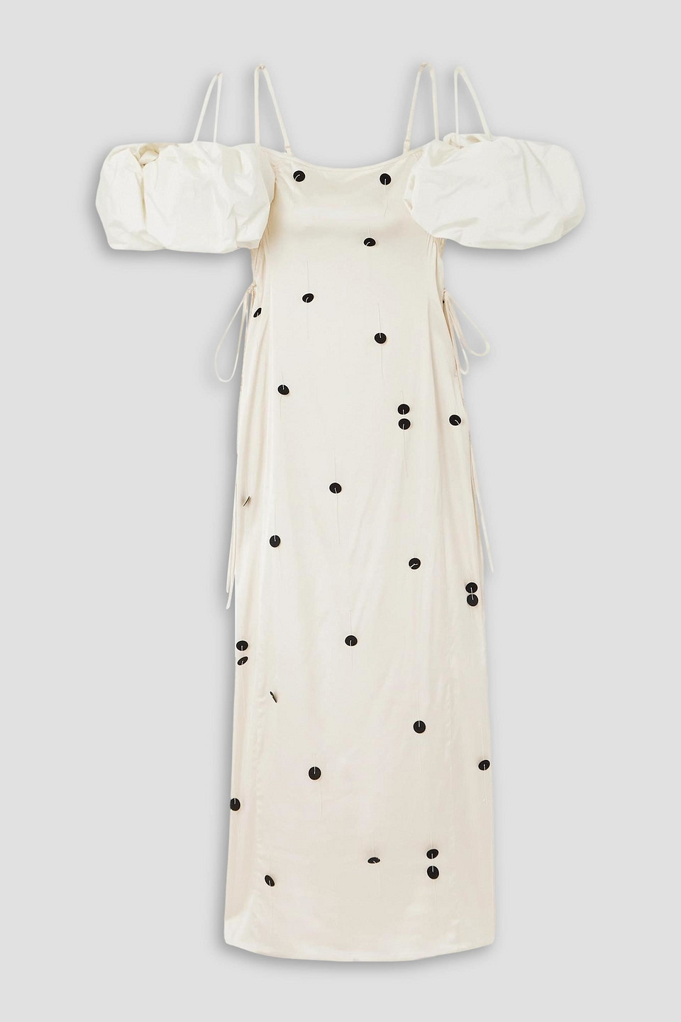 Shop Jacquemus La Robe Chouchou Polka-dot Satin Midi Dress In Ivory