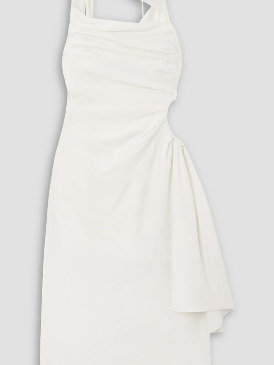 abanada cutout draped wool-blend crepe midi dress