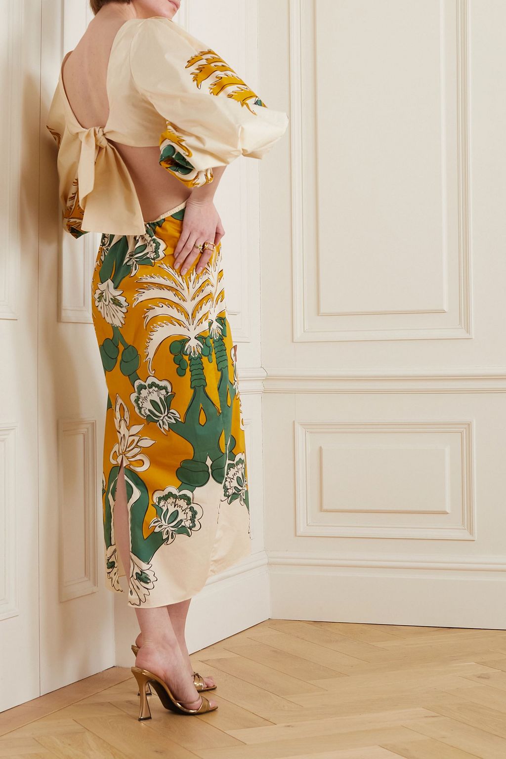 JOHANNA ORTIZ The Lotus Midikleid aus Baumwollpopeline mit Print
