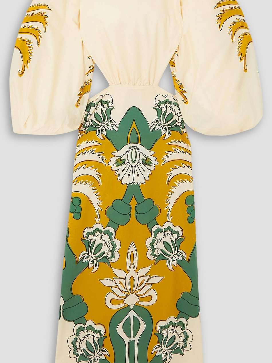 the lotus printed cotton-poplin midi dress