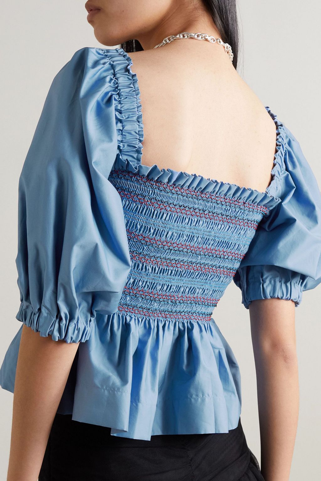 MOLLY GODDARD Marigold embroidered shirred cotton-satin top