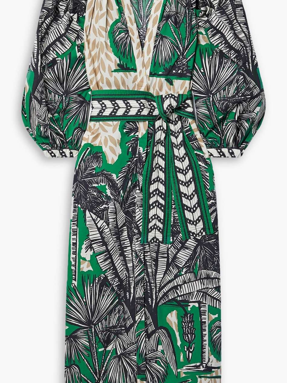 quiet solitude belted floral-print cotton midi dress