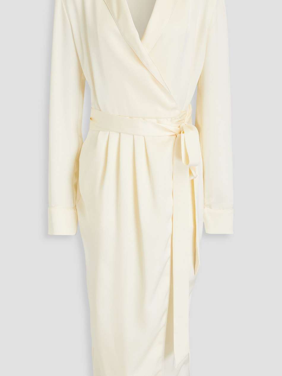 pleated satin wrap dress