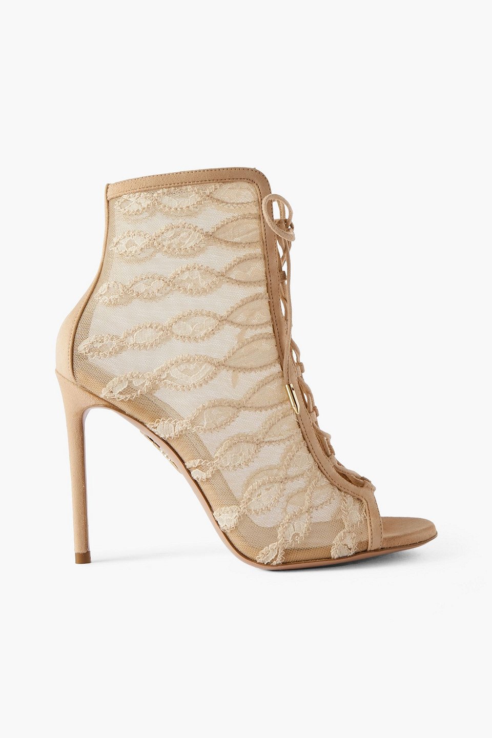 Aquazzura After Dark Mesh And Lace Ankle Boots In Sand