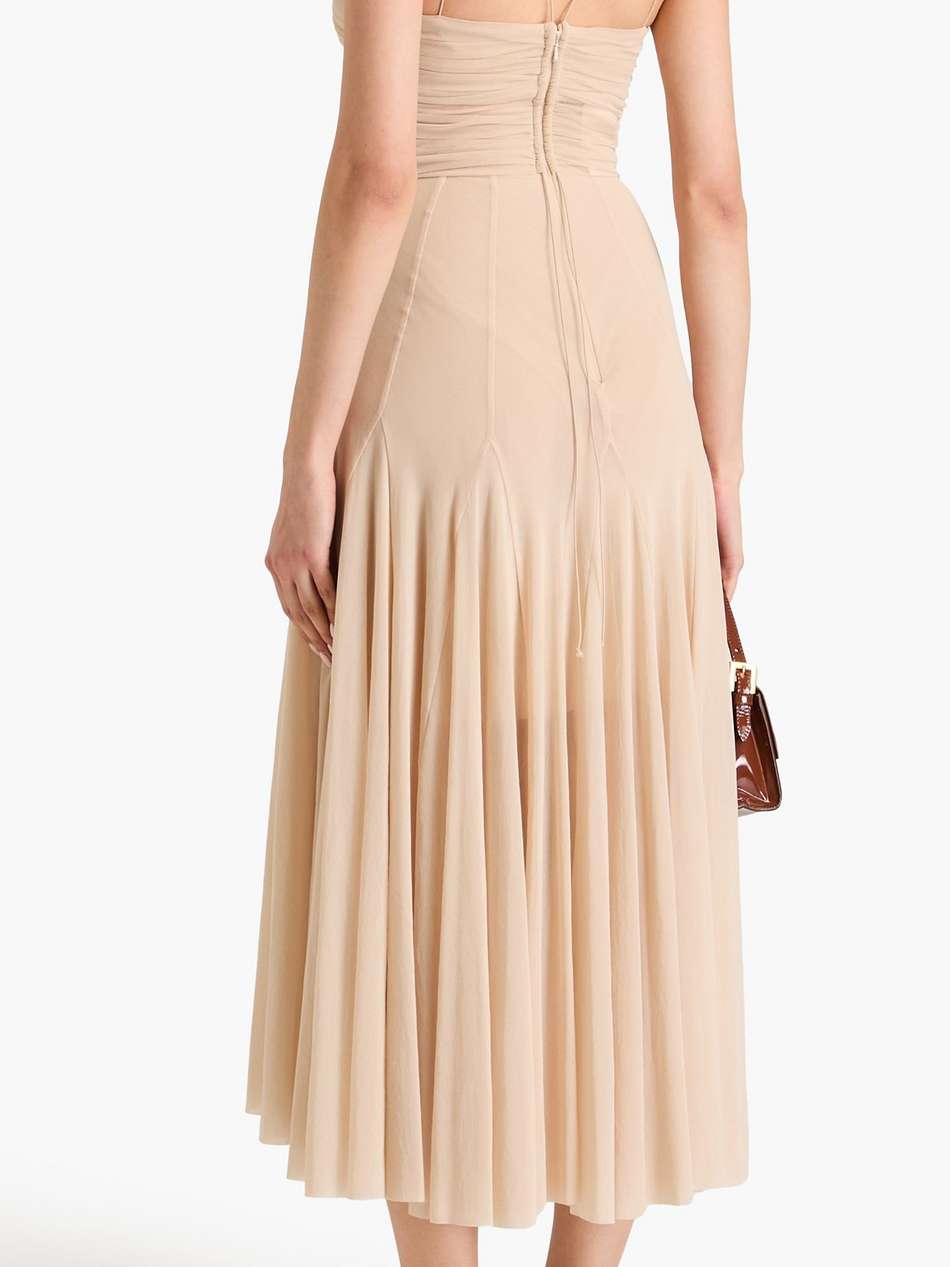 ruched tulle midi dress