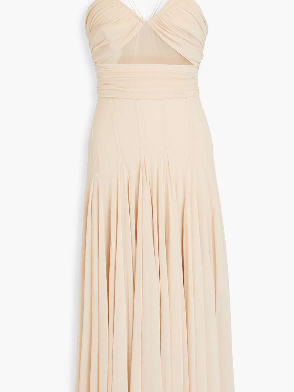 ruched tulle midi dress