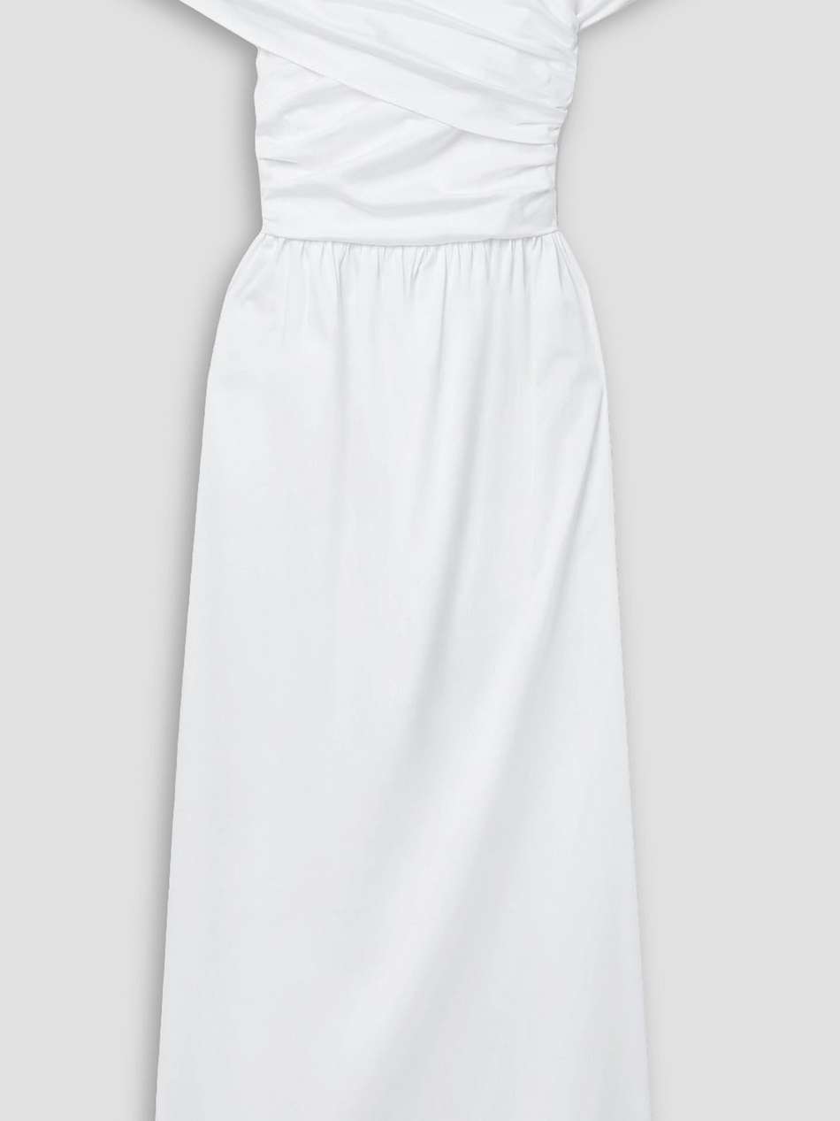 corfu off-the-shoulder ruched cotton-blend poplin maxi dress