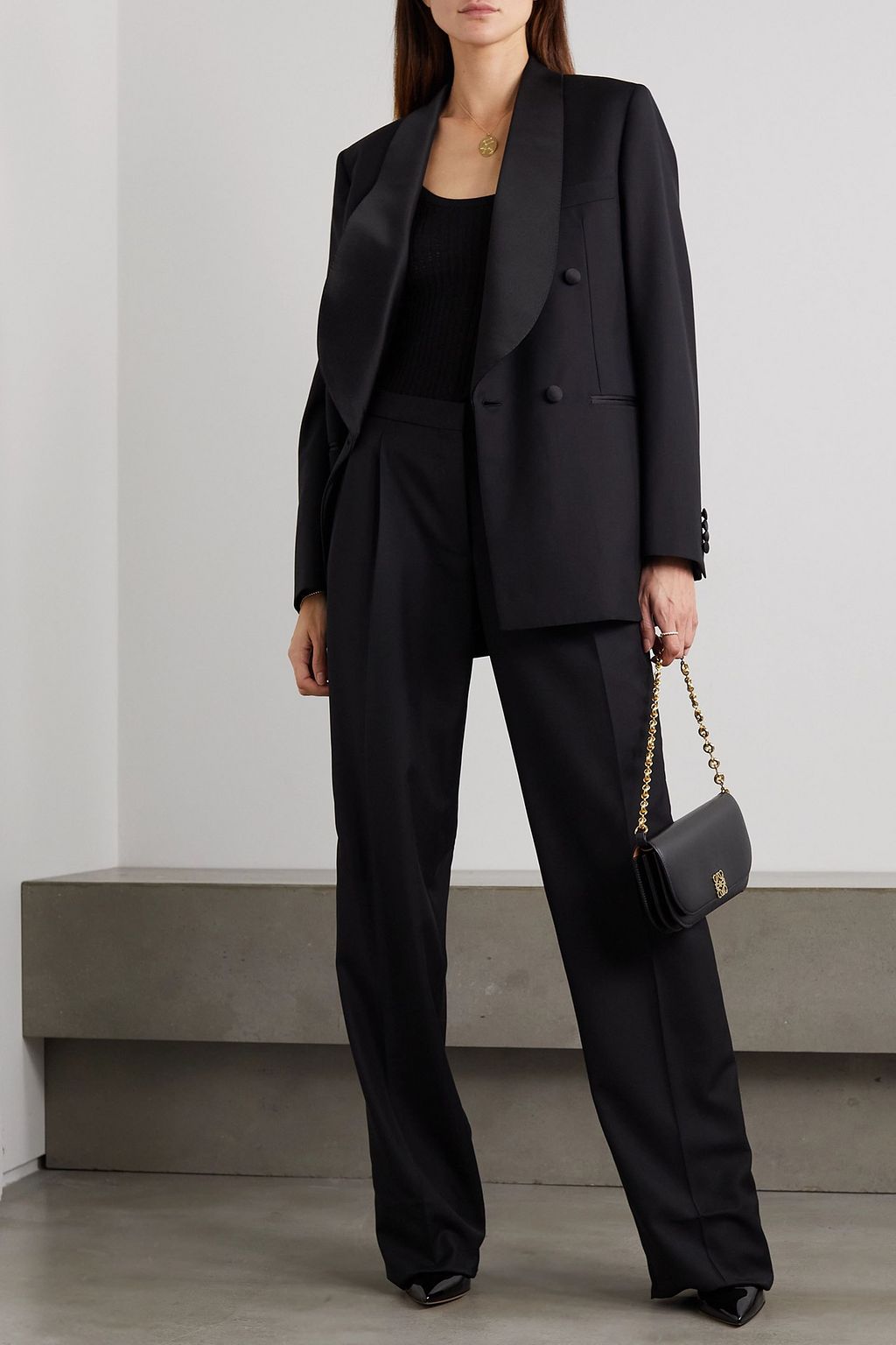 BRIONI 바레사 패널 울 스트레이트 팬츠