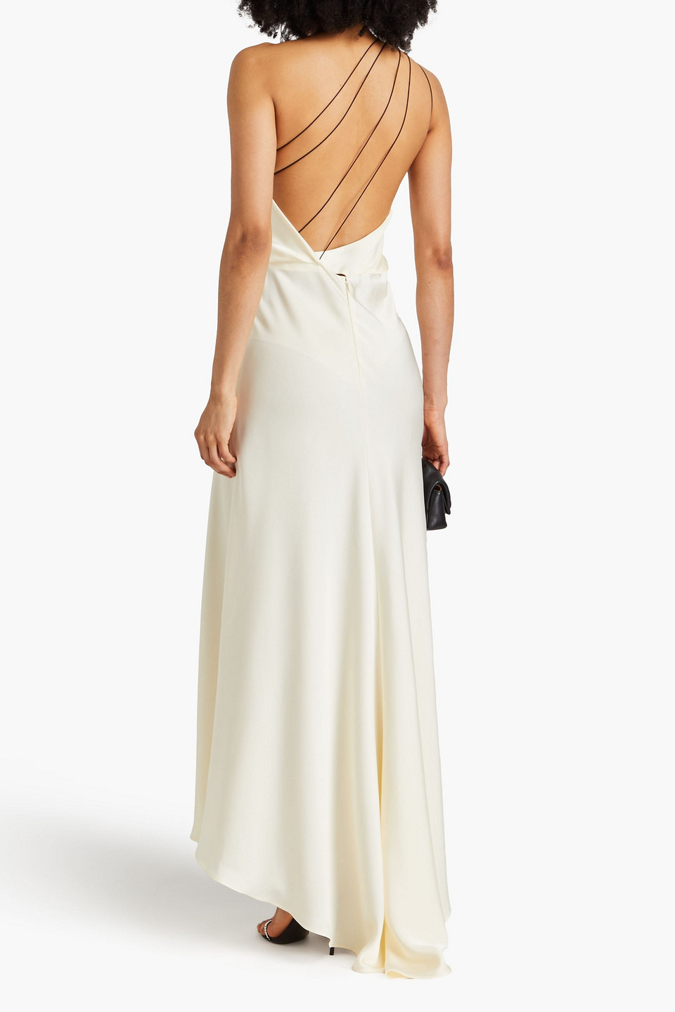 Shop Philosophy Di Lorenzo Serafini One-shoulder Draped Satin Maxi Dress In Cream