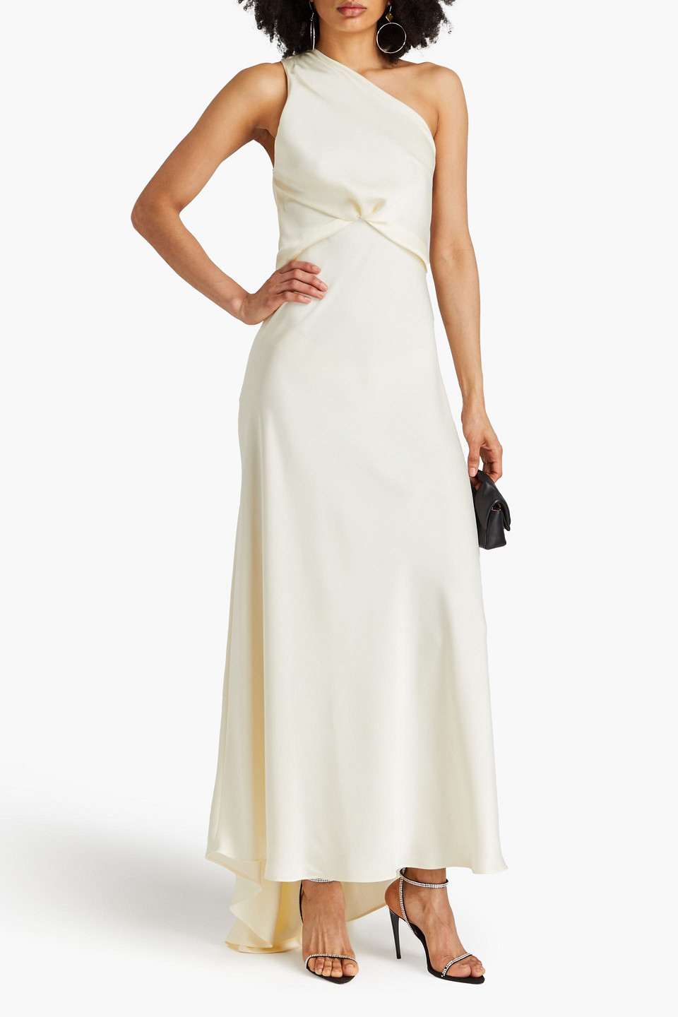 Shop Philosophy Di Lorenzo Serafini One-shoulder Draped Satin Maxi Dress In Cream